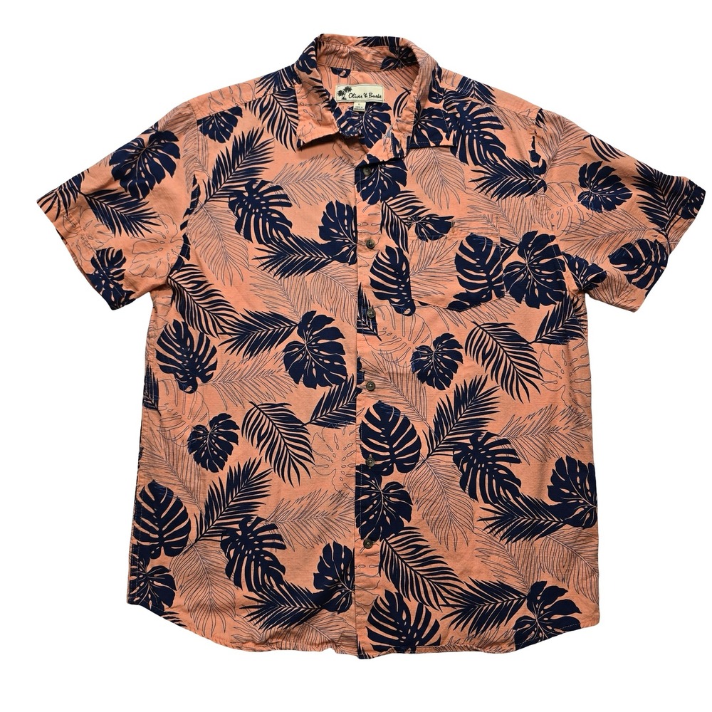 Oliver & Burke‎ Tropical Button Shirt Palm Print Orange Casual Men's L